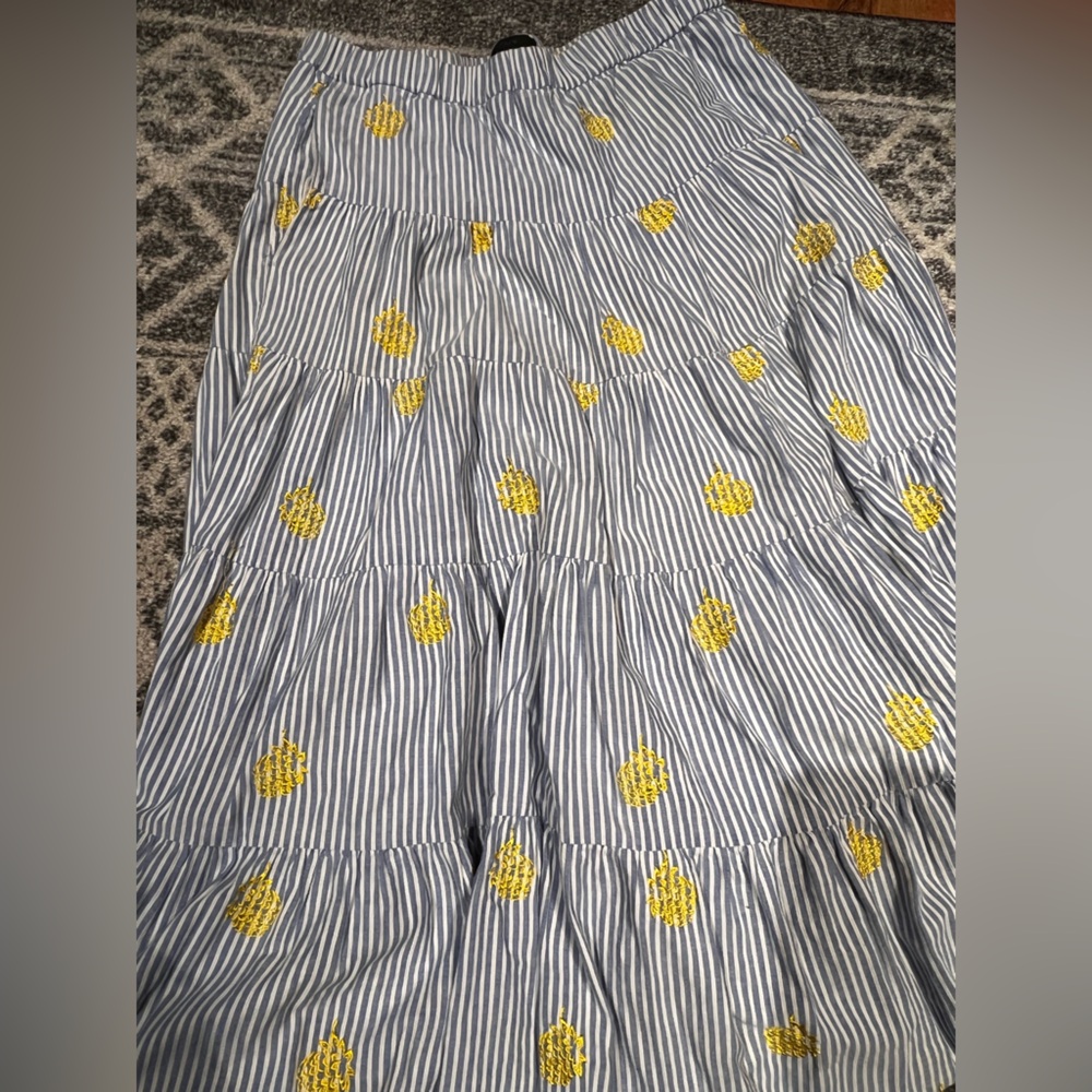 J. Crew striped tiered maxi Skirt with embroidered pineapples with POCKETS - Picture 4 of 7